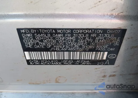 2008 Lexus Ls 460 из США, поврежденный, VIN JTHBL46F485055972